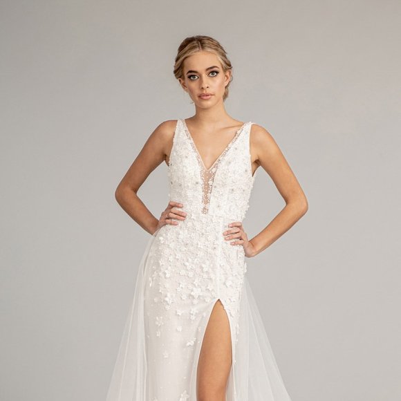 NEW WHITE LONG MERMAID OFF THE SHOULDER SLEEVELESS MESH DRESS WITH ZIP GL3011
